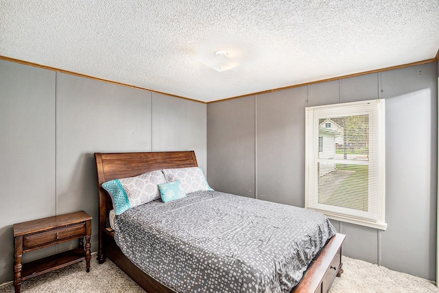 347 Lou Alice Dr, Columbiaville, MI 48421 - carpeted bedroom with ornamental molding, a decorative wall, and a textured ceiling