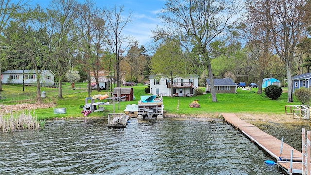 347 Lou Alice Dr, Columbiaville, MI 48421 - dock area featuring a water view and a lawn