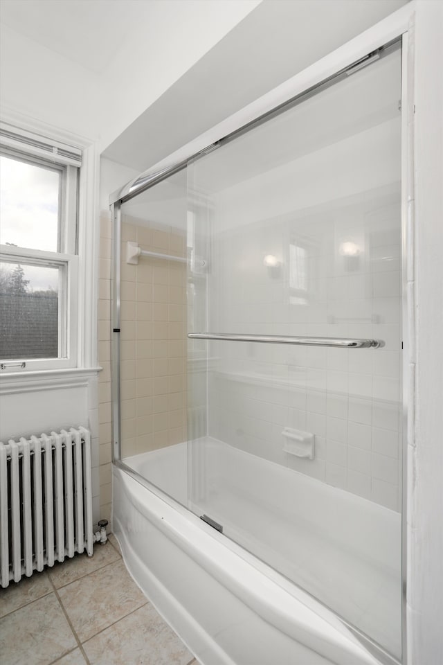 475 Saint Clair St, Grosse Pointe, MI 48230 - full bathroom with radiator heating unit, tile patterned floors, and combined bath / shower with glass door