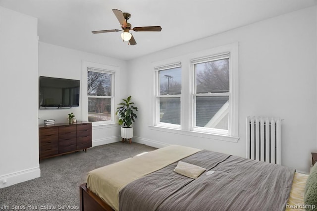 475 Saint Clair St, Grosse Pointe, MI 48230 - carpeted bedroom with radiator heating unit, baseboards, and a ceiling fan