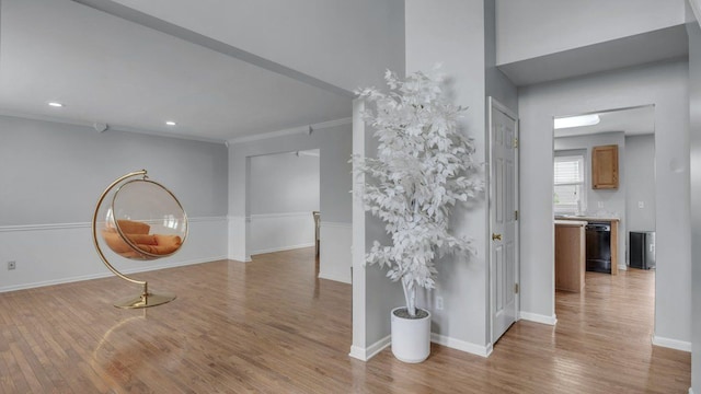 56501 Winding Creek Dr, Macomb, MI 48042 - interior space with black dishwasher, wood finished floors, recessed lighting, ornamental molding, and baseboards