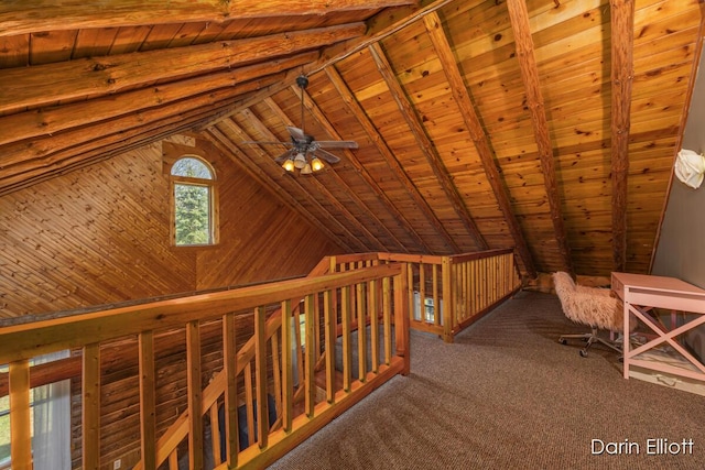 5359 Huck Dr, Sheridan, MI 48884 - additional living space featuring wooden ceiling, a ceiling fan, and carpet
