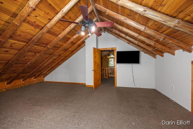 5359 Huck Dr, Sheridan, MI 48884 - additional living space with wood ceiling, carpet floors, and a ceiling fan