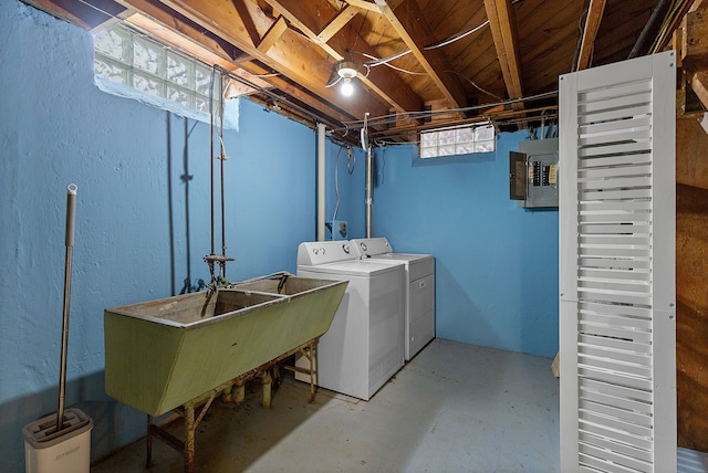 laundry area featuring washing machine and clothes dryer and electric panel