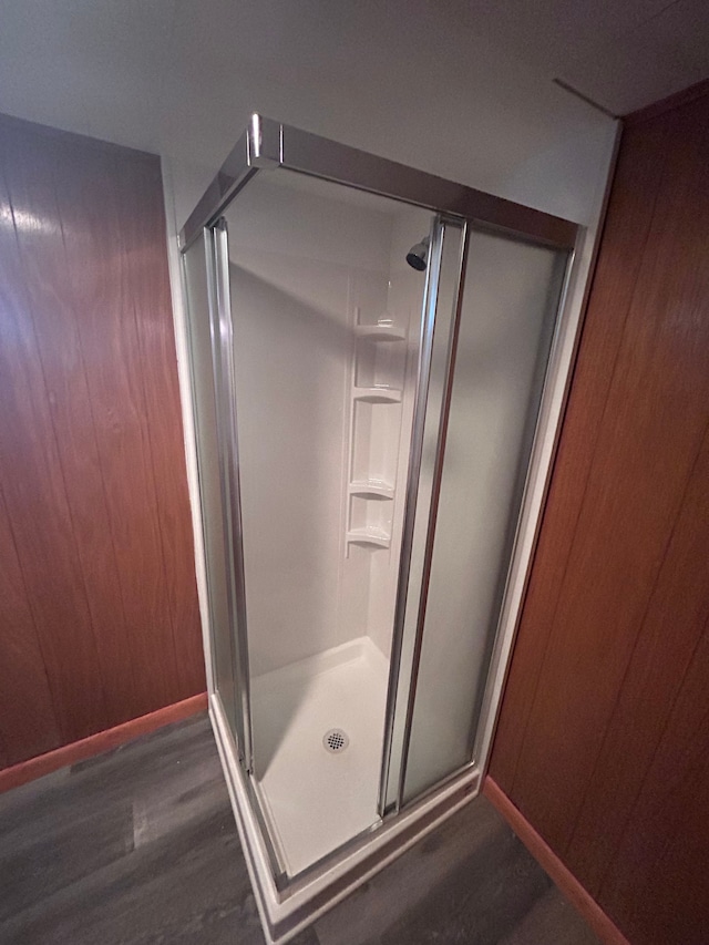 23162 Saxony Ave, Eastpointe, MI 48021 - bathroom featuring wood finished floors and a shower stall