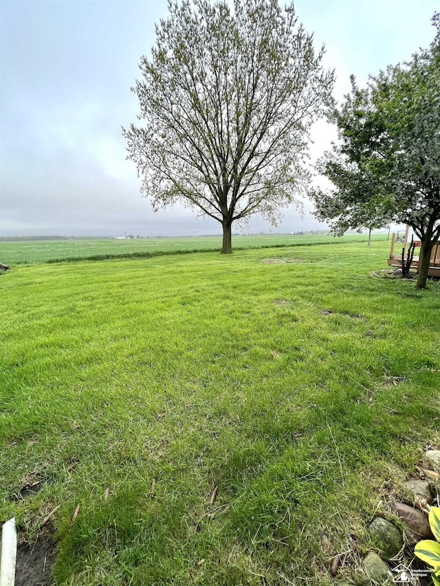 view of grassy yard featuring a rural view