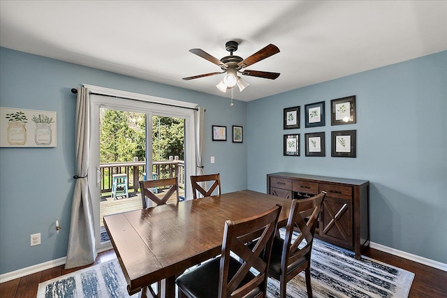 1160 S Baldwin Rd, Lake Orion, MI 48360 - dining room with ceiling fan, baseboards, and dark wood-style flooring