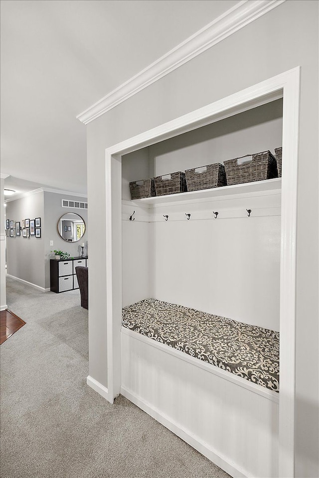 1160 S Baldwin Rd, Lake Orion, MI 48360 - mudroom with crown molding, carpet floors, and baseboards