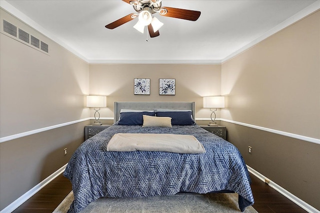 1160 S Baldwin Rd, Lake Orion, MI 48360 - bedroom featuring wood finished floors, baseboards, a ceiling fan, and ornamental molding