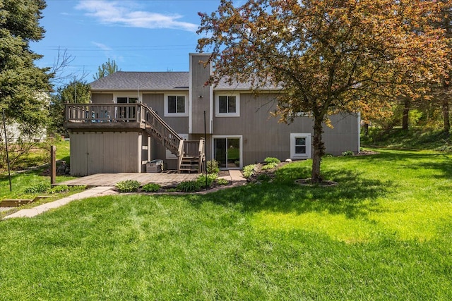 1160 S Baldwin Rd, Lake Orion, MI 48360 - rear view of house with a deck, stairs, a patio area, and a lawn