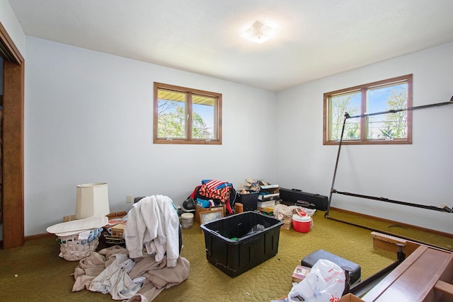bedroom with carpet flooring and baseboards