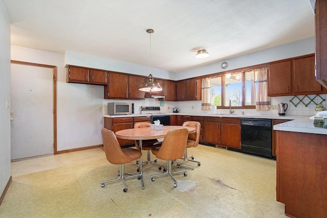 kitchen featuring dishwasher, range with electric stovetop, decorative backsplash, and a sink