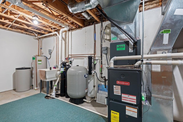utilities featuring electric water heater and a sink