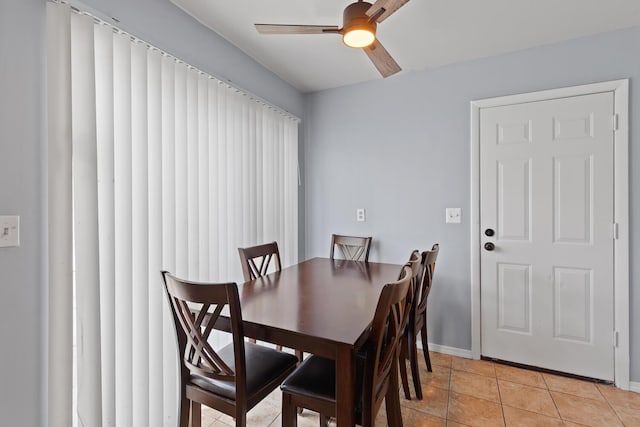 15415 Harriet St, Romulus, MI 48174 - dining space featuring a ceiling fan, baseboards, and light tile patterned flooring
