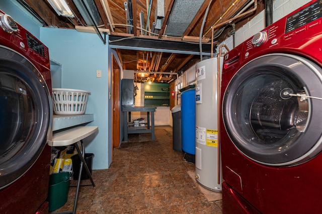 washroom with washer / clothes dryer and water heater