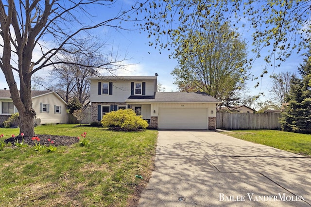 traditional-style home featuring a garage, driveway, and brick siding