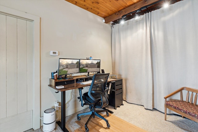 9669 Norman Rd, Clarkston, MI 48348 - carpeted home office with beam ceiling and wooden ceiling