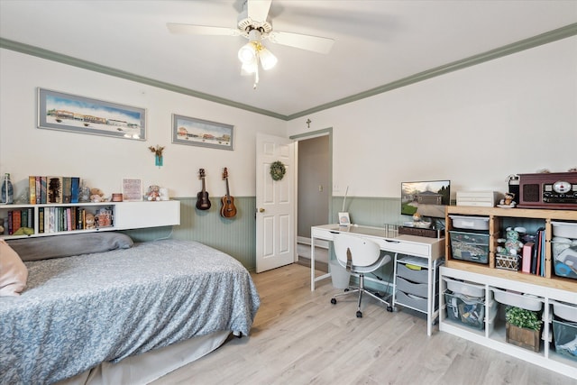 9669 Norman Rd, Clarkston, MI 48348 - bedroom featuring ornamental molding, wood finished floors, ceiling fan, and an office area