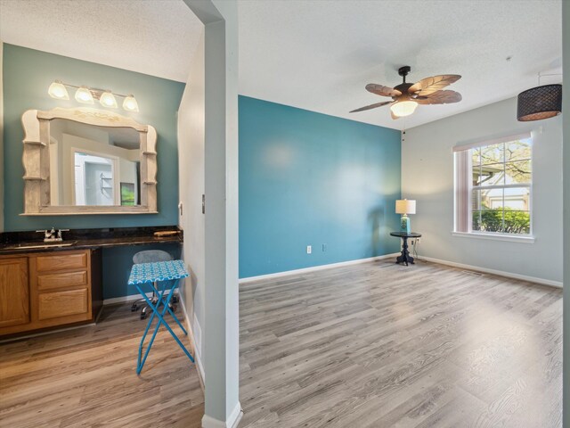 49559 Donovan Blvd, Plymouth, MI 48170 - spare room with light wood-style flooring, a sink, ceiling fan, baseboards, and a textured ceiling