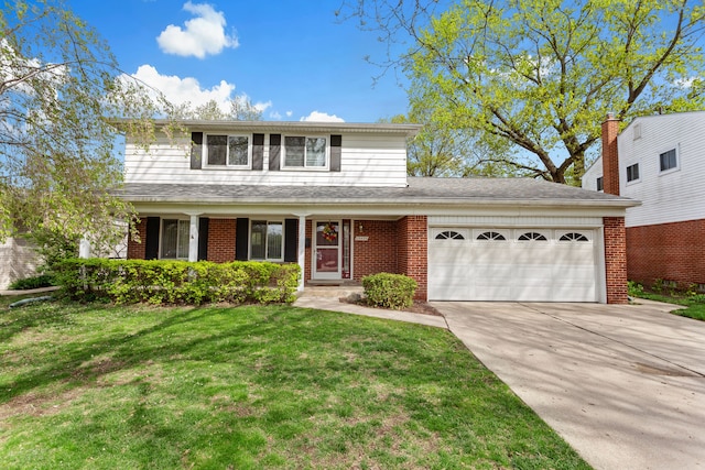 29458 Walker Dr, Warren, MI 48092 - traditional-style home featuring a garage, driveway, a front yard, and brick siding