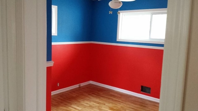 empty room with wood finished floors and baseboards