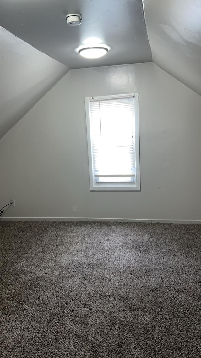 bonus room featuring lofted ceiling, carpet floors, and baseboards