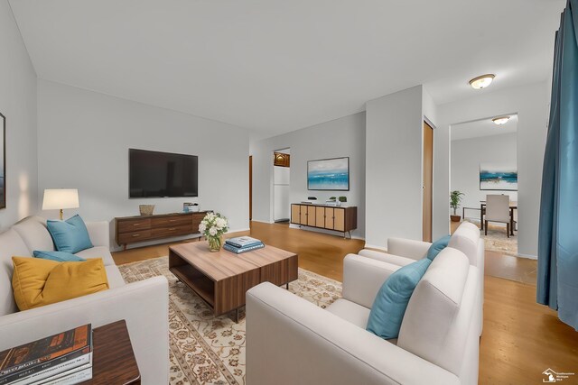 living area featuring light wood-style floors