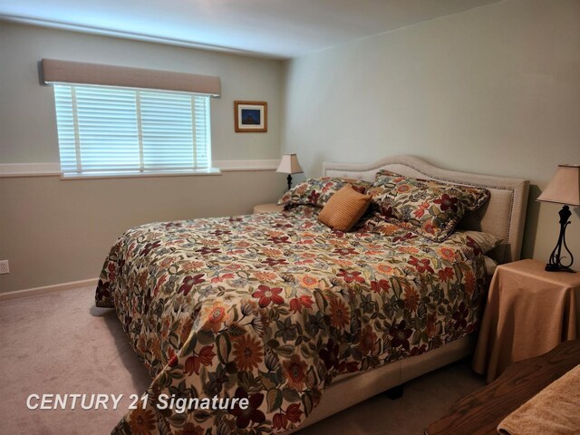 bedroom with carpet floors and baseboards