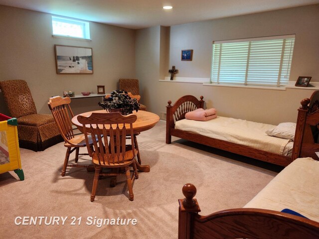 bedroom featuring carpet flooring and recessed lighting