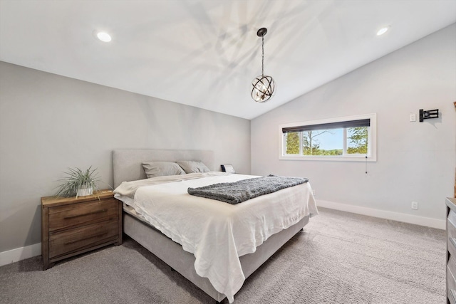 6481 Wardell, West Bloomfield, MI 48324 - bedroom featuring baseboards, vaulted ceiling, light colored carpet, and recessed lighting