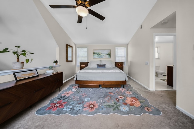 3556 Orchard Lake Rd, Orchard Lake, MI 48324 - carpeted bedroom featuring vaulted ceiling, baseboards, and ceiling fan