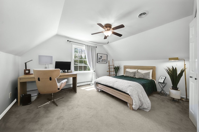 3556 Orchard Lake Rd, Orchard Lake, MI 48324 - carpeted bedroom featuring vaulted ceiling, an office area, ceiling fan, and baseboards