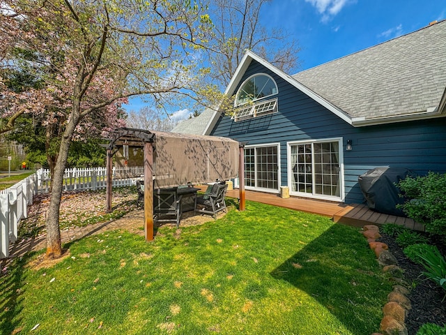 3556 Orchard Lake Rd, Orchard Lake, MI 48324 - rear view of house with roof with shingles, a pergola, and a wooden deck