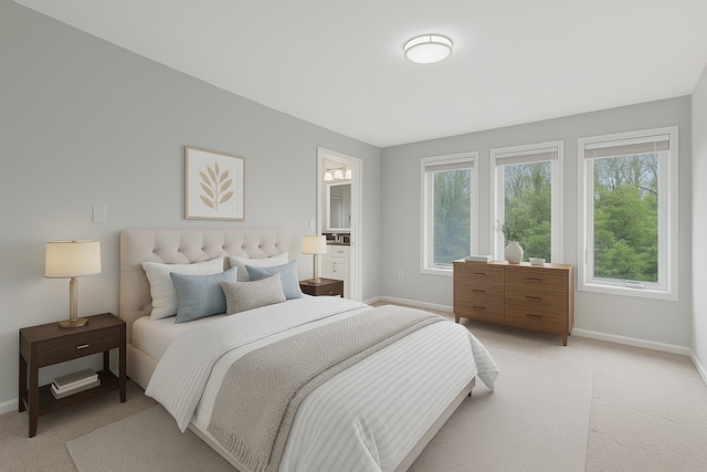 5215 Deer Run Cir, Orchard Lake, MI 48323 - bedroom featuring baseboards, light carpet, and ensuite bathroom