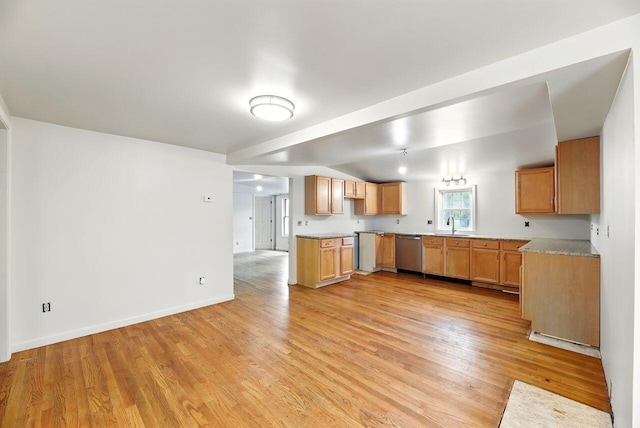 15105 Carpenter Rd, Three Oaks, MI 49128 - kitchen featuring dishwasher, light wood-type flooring, baseboards, light countertops, and a sink