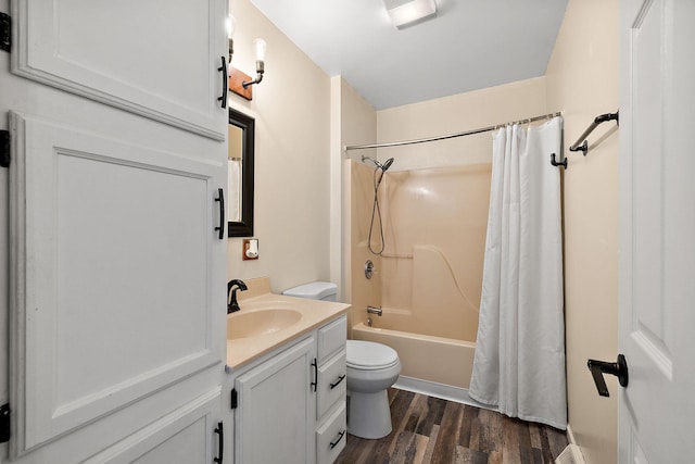 5657 Harding Ave, Muskegon, MI 49442 - full bathroom featuring vanity, wood finished floors, and shower / bathtub combination with curtain