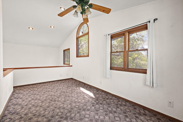 5657 Harding Ave, Muskegon, MI 49442 - carpeted spare room featuring ceiling fan, plenty of natural light, lofted ceiling, and recessed lighting