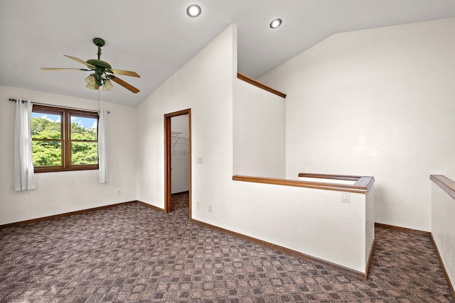 5657 Harding Ave, Muskegon, MI 49442 - spare room featuring lofted ceiling, carpet, a ceiling fan, and recessed lighting