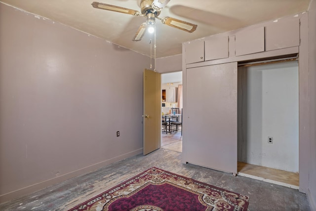 unfurnished bedroom featuring light wood-type flooring and ceiling fan