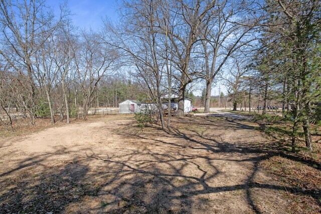 view of yard with an outdoor structure and a storage shed