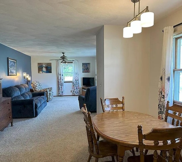 31915 M 60, Leonidas, MI 49066 - dining space with carpet flooring, plenty of natural light, and a ceiling fan