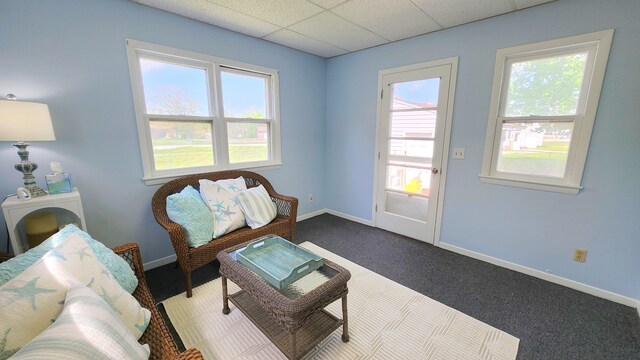 1040 Ronald St, Flint, MI 48507 - sitting room with carpet flooring, baseboards, and a drop ceiling