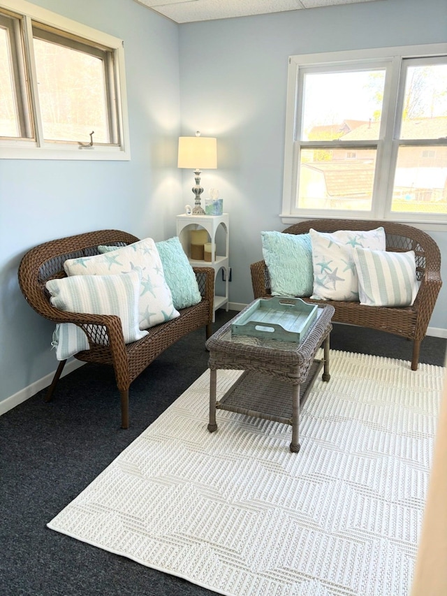 living room with carpet flooring and baseboards