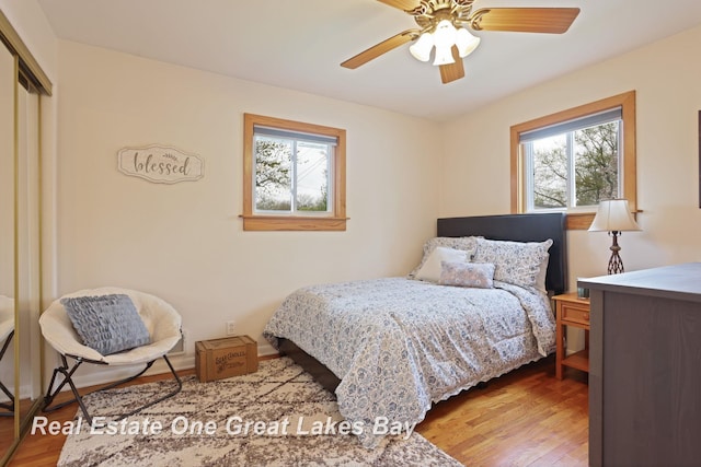 1416 Airfield Ln, Midland, MI 48642 - bedroom featuring multiple windows, wood finished floors, and a closet