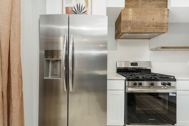 3246 Millwall Ave, Keego Harbor, MI 48320 - kitchen featuring stainless steel appliances, white cabinetry, light countertops, and custom exhaust hood