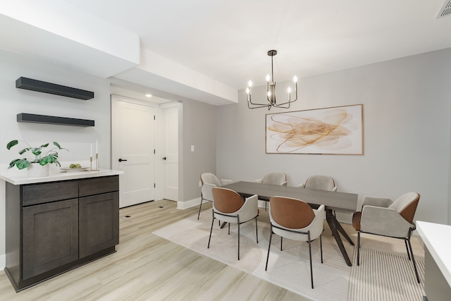 3246 Millwall Ave, Keego Harbor, MI 48320 - dining space with light wood-style flooring, a chandelier, and baseboards