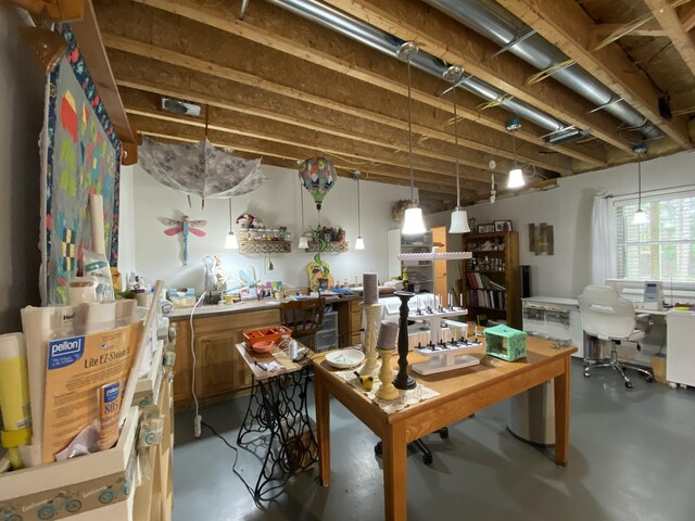 below grade area with an office area