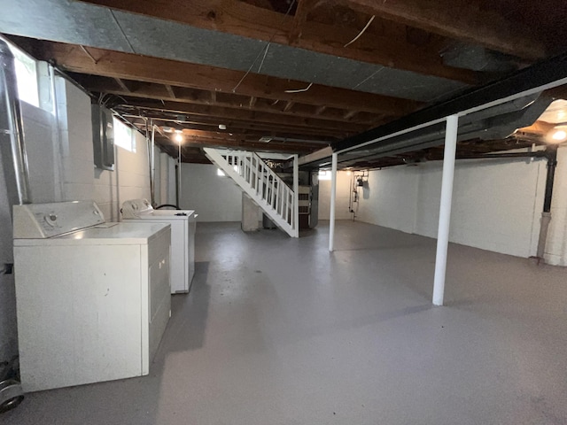 9960 Tecumseh, Redford, MI 48239 - unfinished below grade area featuring washer and clothes dryer and stairs