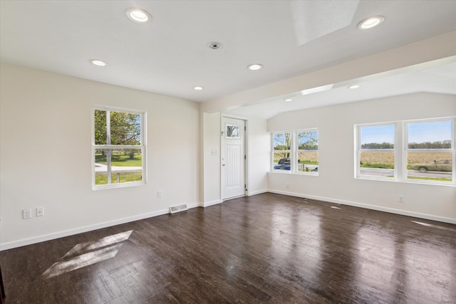 25034 Redfield St, Edwardsburg, MI 49112 - unfurnished living room with recessed lighting, dark wood-style flooring, and baseboards