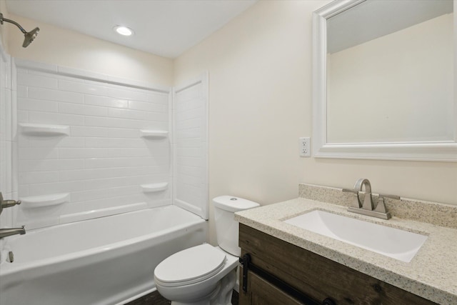 25034 Redfield St, Edwardsburg, MI 49112 - bathroom featuring toilet, vanity,  shower combination, and recessed lighting